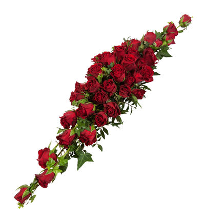 Rød borddekorasjon med røde roser-avlang